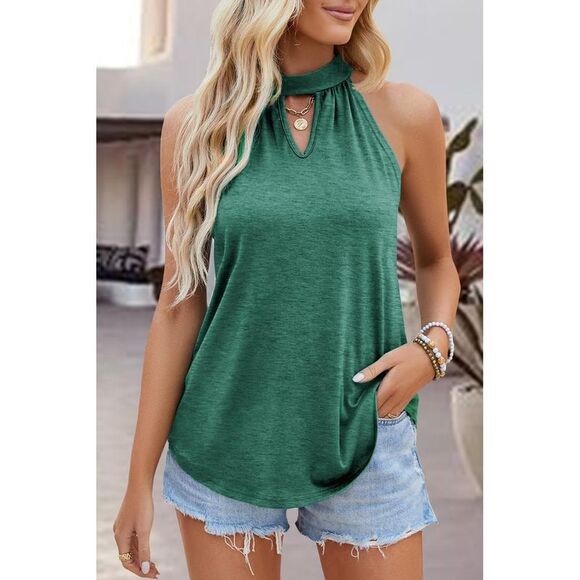 Heart US Flag Round Neck Grecian Neck Tank
